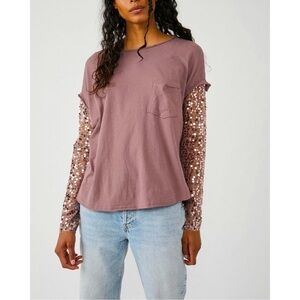 NWT FREE PEOPLE Celine Long Sleeve Sequin Top SZ: XL